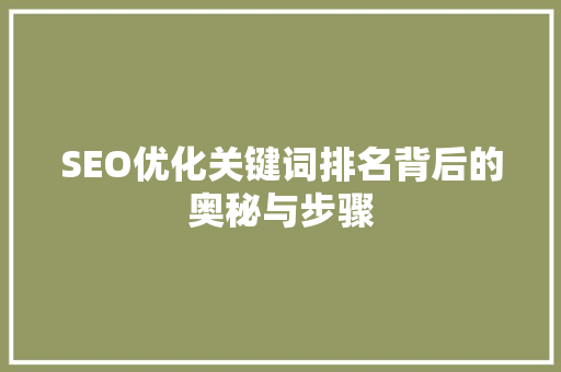 SEO优化关键词排名背后的奥秘与步骤