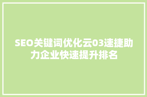 SEO关键词优化云03速捷助力企业快速提升排名