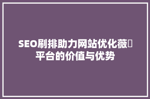 SEO刷排助力网站优化薇杺平台的价值与优势