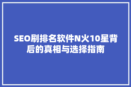 SEO刷排名软件N火10星背后的真相与选择指南