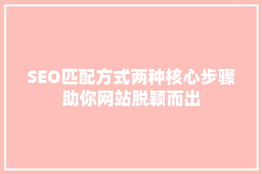 SEO匹配方式两种核心步骤助你网站脱颖而出