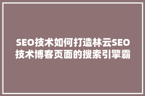 SEO技术如何打造林云SEO技术博客页面的搜索引擎霸主地位