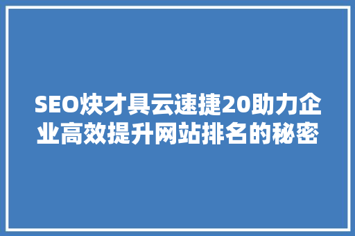 SEO炔才具云速捷20助力企业高效提升网站排名的秘密武器