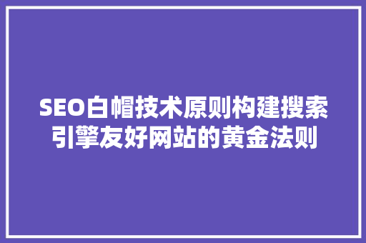 SEO白帽技术原则构建搜索引擎友好网站的黄金法则