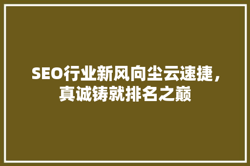 SEO行业新风向尘云速捷，真诚铸就排名之巅