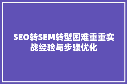 SEO转SEM转型困难重重实战经验与步骤优化