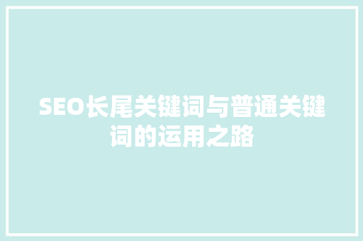 SEO长尾关键词与普通关键词的运用之路