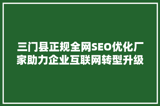 三门县正规全网SEO优化厂家助力企业互联网转型升级