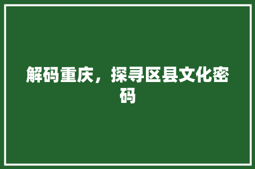 解码重庆，探寻区县文化密码