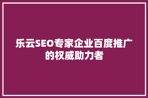 乐云SEO专家企业百度推广的权威助力者