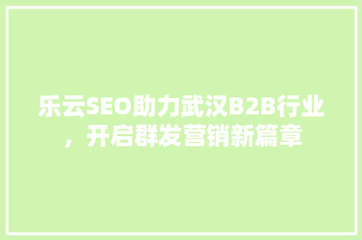 乐云SEO助力武汉B2B行业，开启群发营销新篇章