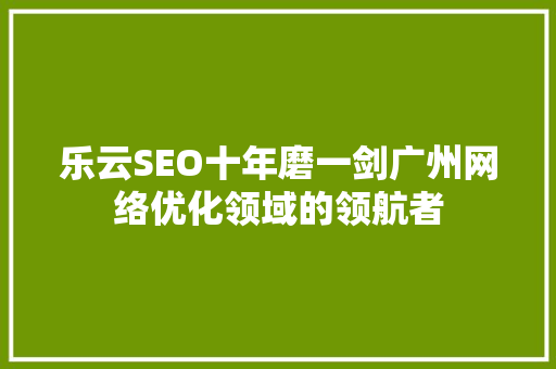 乐云SEO十年磨一剑广州网络优化领域的领航者