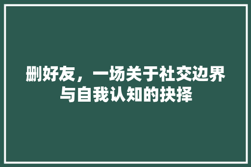 删好友，一场关于社交边界与自我认知的抉择