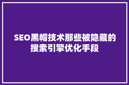 SEO黑帽技术那些被隐藏的搜索引擎优化手段