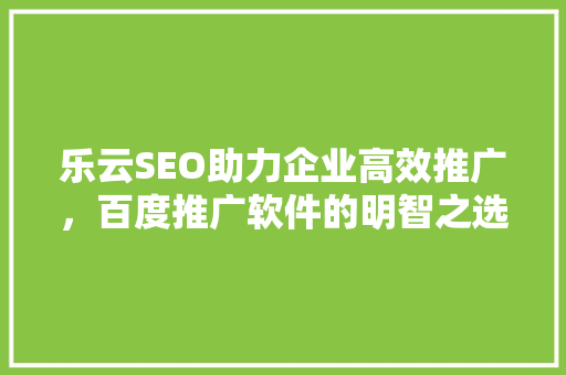 乐云SEO助力企业高效推广，百度推广软件的明智之选