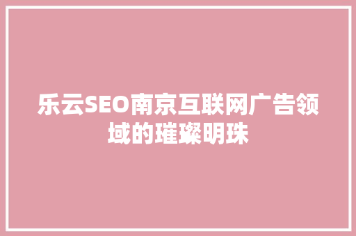 乐云SEO南京互联网广告领域的璀璨明珠