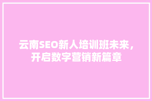 云南SEO新人培训班未来，开启数字营销新篇章