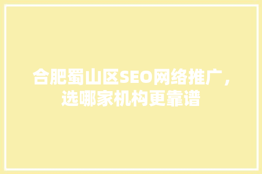 合肥蜀山区SEO网络推广，选哪家机构更靠谱