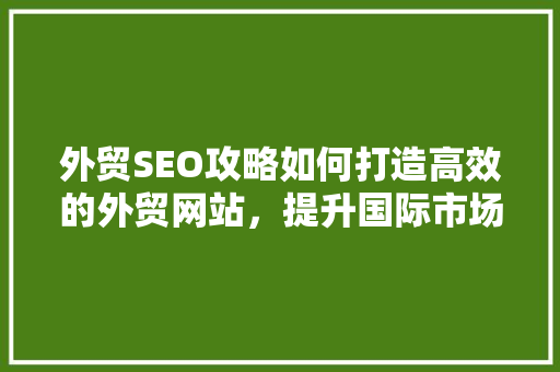 外贸SEO攻略如何打造高效的外贸网站，提升国际市场竞争力