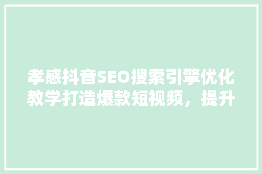 孝感抖音SEO搜索引擎优化教学打造爆款短视频，提升品牌影响力