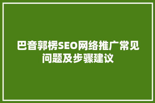 巴音郭楞SEO网络推广常见问题及步骤建议