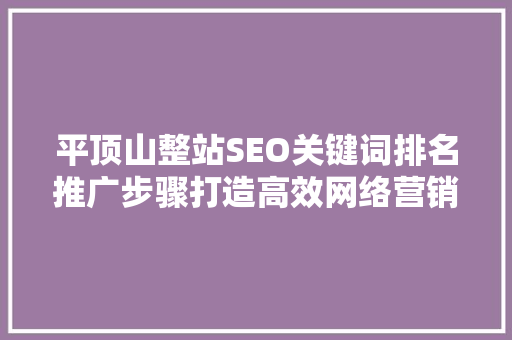平顶山整站SEO关键词排名推广步骤打造高效网络营销利器