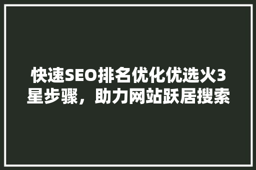 快速SEO排名优化优选火3星步骤，助力网站跃居搜索引擎前列