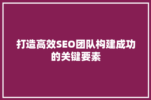 打造高效SEO团队构建成功的关键要素