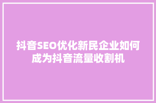 抖音SEO优化新民企业如何成为抖音流量收割机