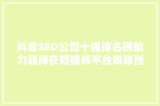 抖音SEO公司十强排名榜助力品牌在短视频平台脱颖而出