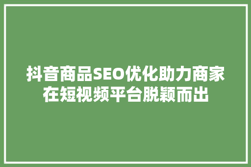 抖音商品SEO优化助力商家在短视频平台脱颖而出