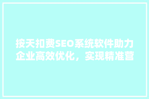 按天扣费SEO系统软件助力企业高效优化，实现精准营销