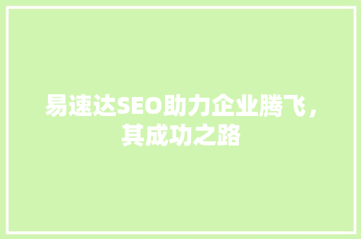 易速达SEO助力企业腾飞，其成功之路
