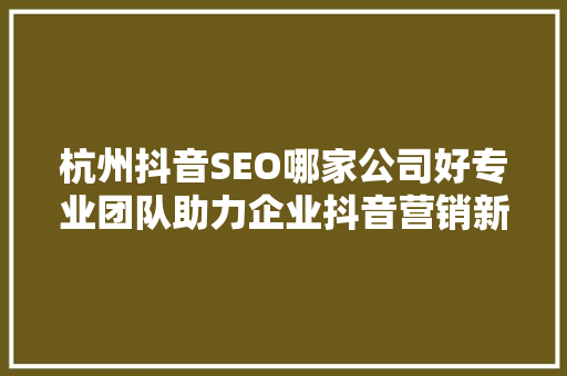 杭州抖音SEO哪家公司好专业团队助力企业抖音营销新篇章
