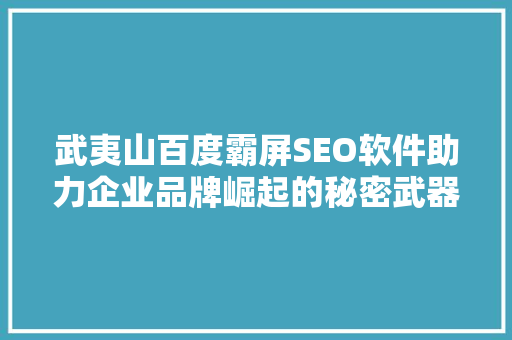 武夷山百度霸屏SEO软件助力企业品牌崛起的秘密武器