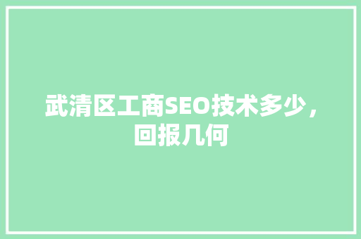 武清区工商SEO技术多少，回报几何