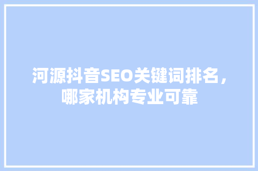 河源抖音SEO关键词排名，哪家机构专业可靠