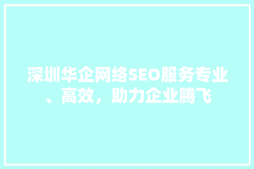 深圳华企网络SEO服务专业、高效，助力企业腾飞