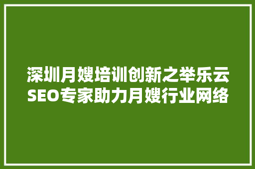 深圳月嫂培训创新之举乐云SEO专家助力月嫂行业网络营销