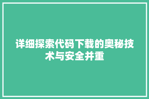 详细探索代码下载的奥秘技术与安全并重