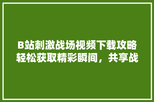 B站刺激战场视频下载攻略轻松获取精彩瞬间，共享战地荣耀