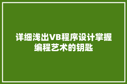 详细浅出VB程序设计掌握编程艺术的钥匙