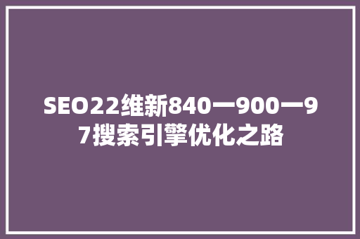 SEO22维新840一900一97搜索引擎优化之路