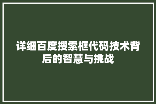 详细百度搜索框代码技术背后的智慧与挑战