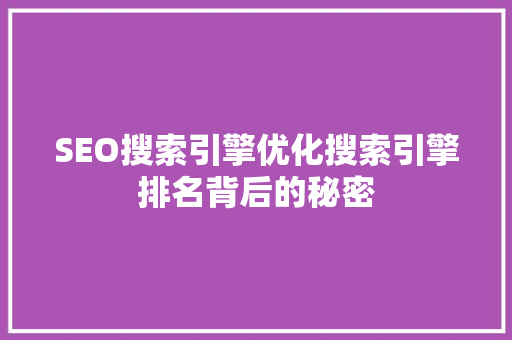 SEO搜索引擎优化搜索引擎排名背后的秘密