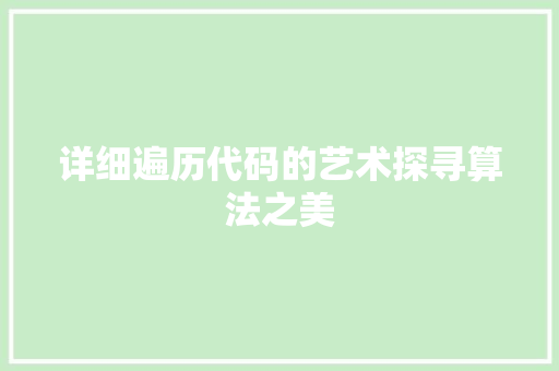 详细遍历代码的艺术探寻算法之美