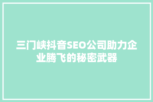 三门峡抖音SEO公司助力企业腾飞的秘密武器