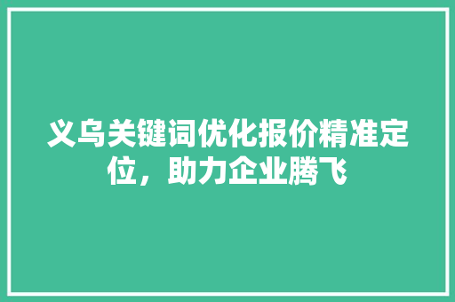 义乌关键词优化报价精准定位，助力企业腾飞
