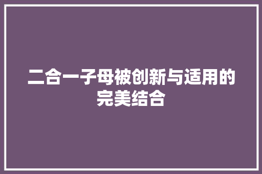 二合一子母被创新与适用的完美结合