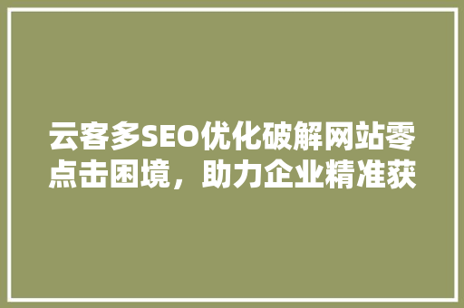 云客多SEO优化破解网站零点击困境，助力企业精准获客